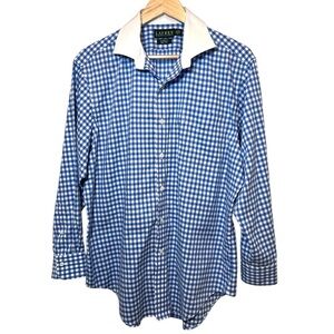 Lauren Ralph Lauren Blue & White Gingham Men's Button-up Shirt Size 16 1/2 32/33